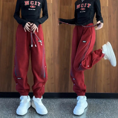 Three-bar sweatpants women's fashion plus velvet pants