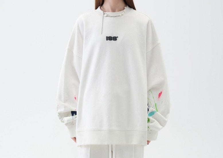 White sweatshirts unisex pullover cuffs painted