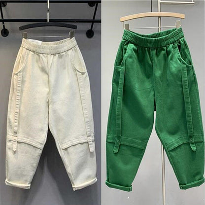 Green denim pants for women high waisted