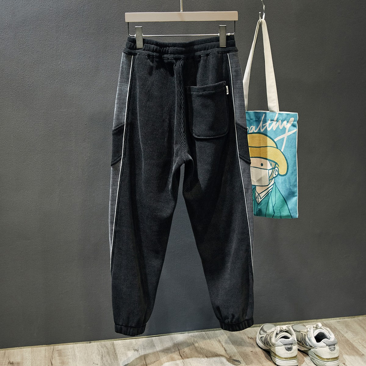 Stitched corduroy sweatpants men's pants