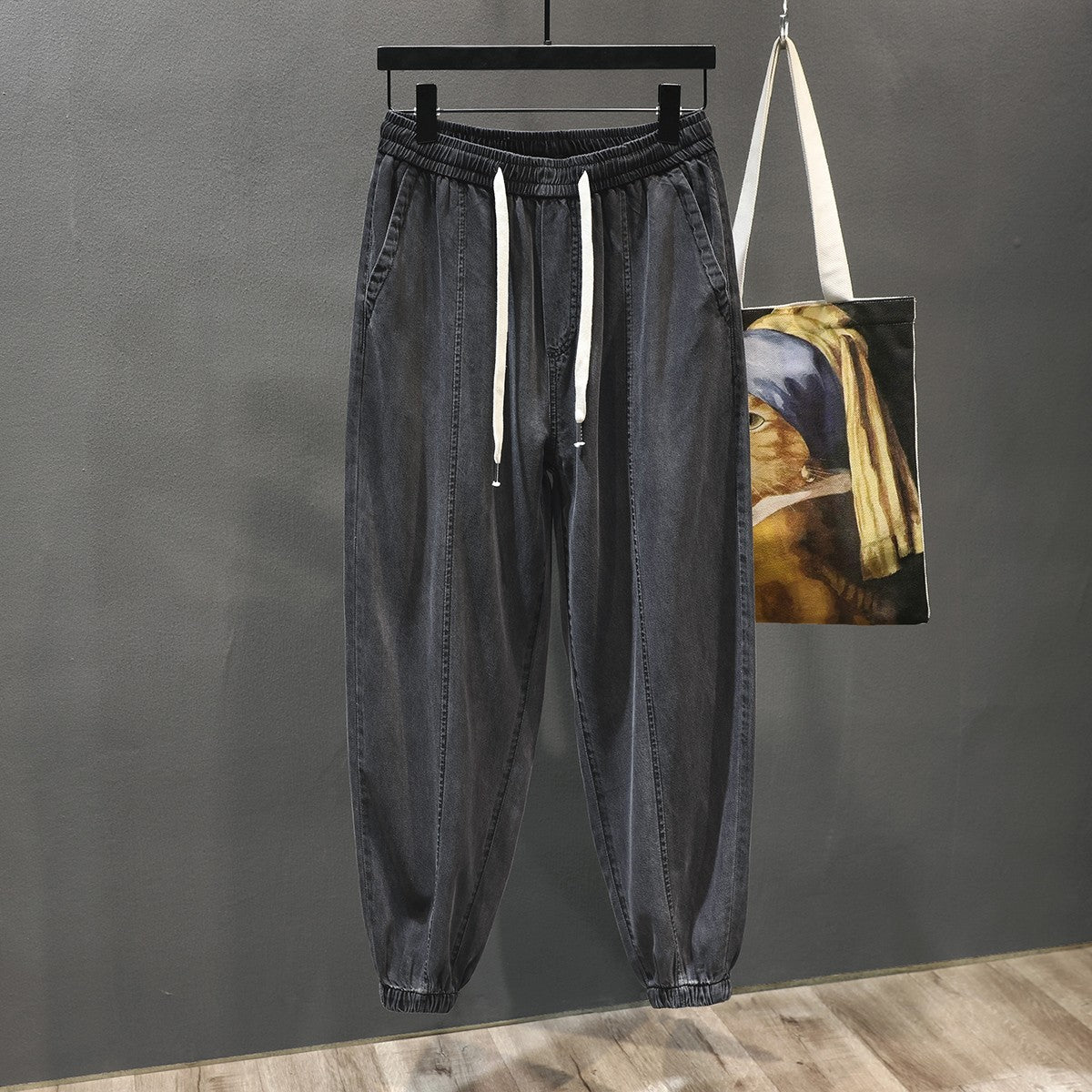 Thin ice silk pants for men chubby legs jeans