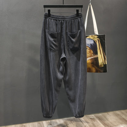 Thin ice silk pants for men chubby legs jeans