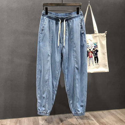 Thin ice silk pants for men chubby legs jeans