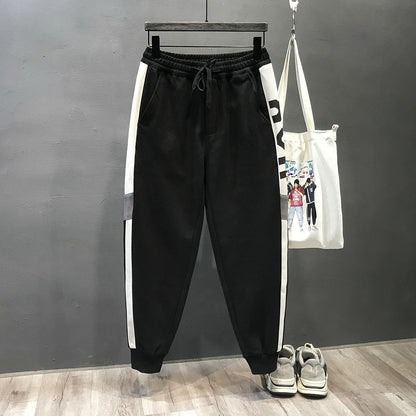 Strip side patchwork sports pants with drawstring