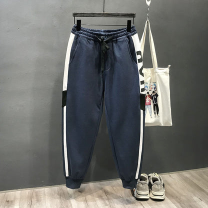 Strip side patchwork sports pants with drawstring