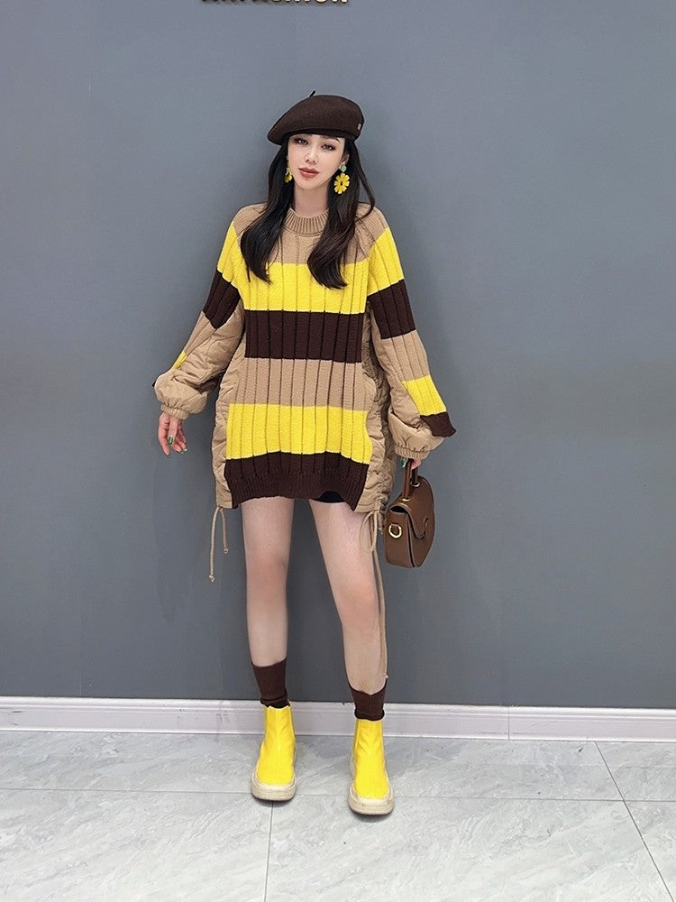 Color Matching Knitted Pullover Irregular Women's Sweater