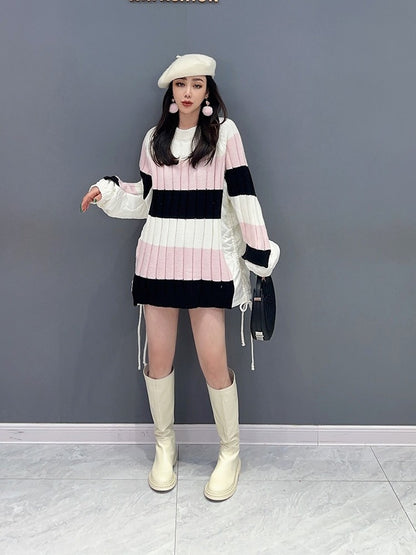 Color Matching Knitted Pullover Irregular Women's Sweater