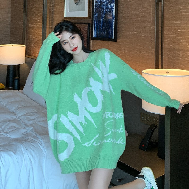 Fluorescent Green Sweater Women's Loose Fit