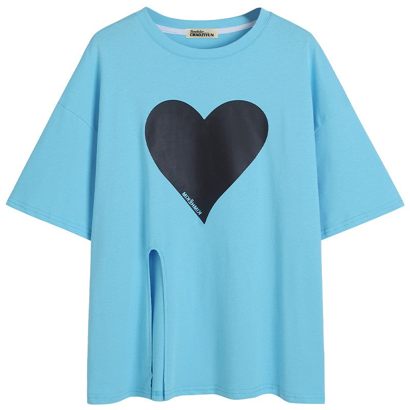 Mid length blue love split top