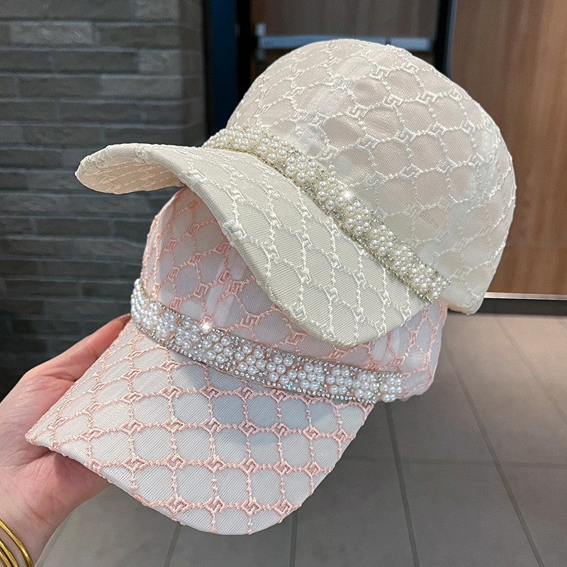 Summer baseball hat thin pearl peaked sun cap