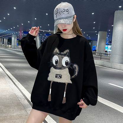 Cartoon velvet sweatshirt mid-length top