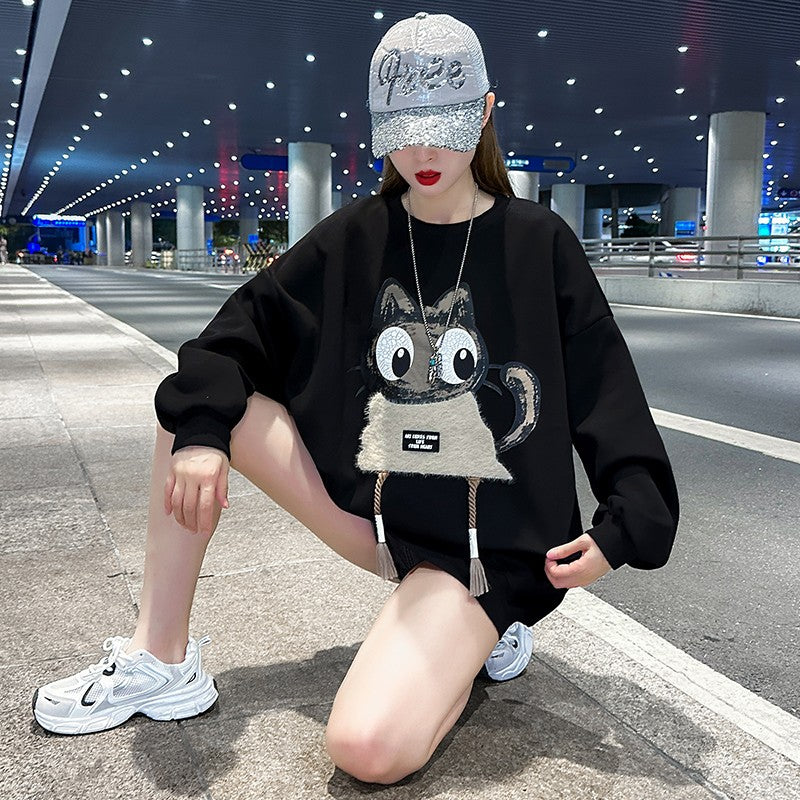 Cartoon velvet sweatshirt mid-length top