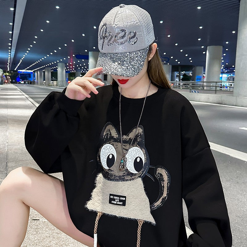 Cartoon velvet sweatshirt mid-length top