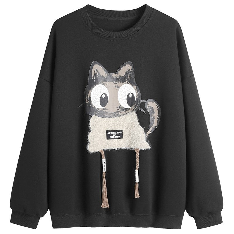 Cartoon velvet sweatshirt mid-length top