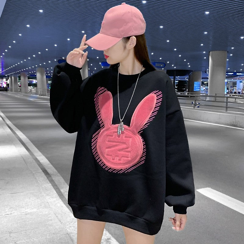 Pink black oversize sweatshirt for women