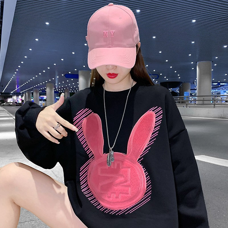 Pink black oversize sweatshirt for women