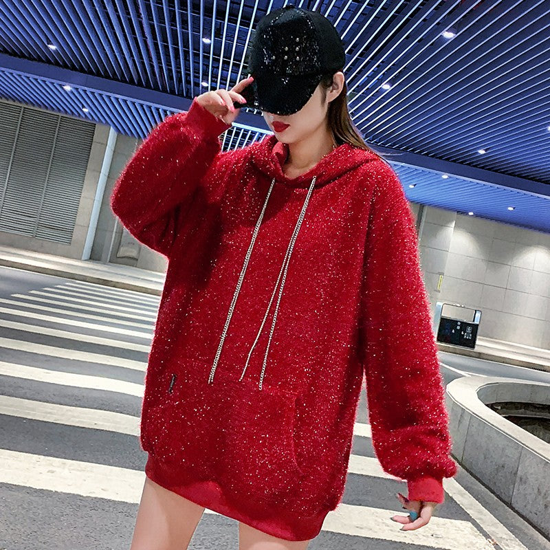 Red glitter women's hoodies