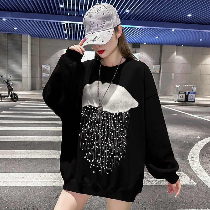 Rain drop loose oversize mid-length sweatshirt