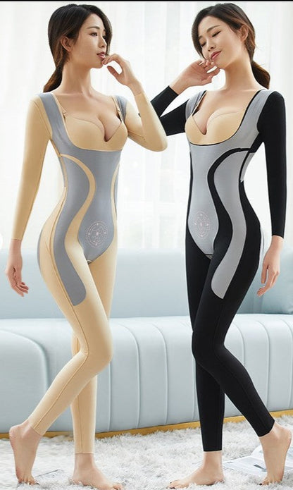 Long-sleeved postpartum one-piece body-shaper