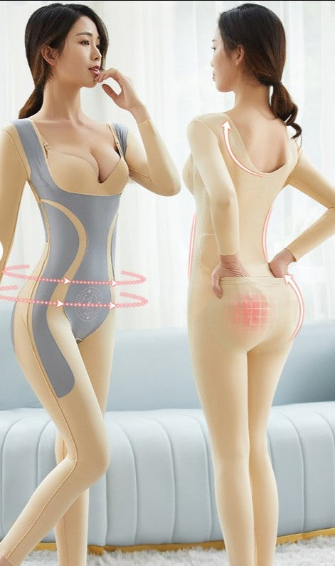 Long-sleeved postpartum one-piece body-shaper