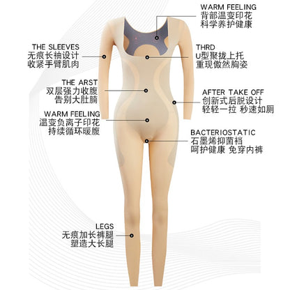 Long-sleeved postpartum one-piece body-shaper