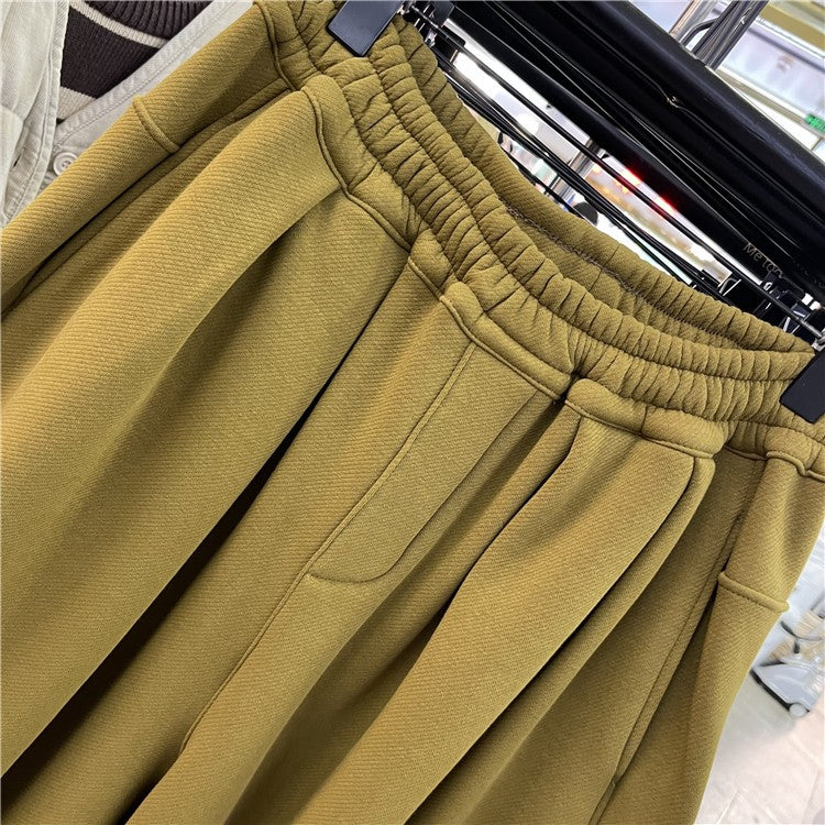 Khaki slacks casual wide-leg elastic waist sweatpants