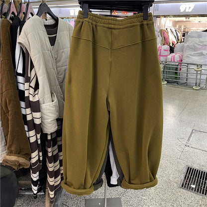 Khaki slacks casual wide-leg elastic waist sweatpants