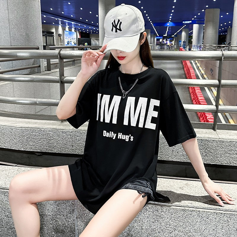 I am me graphics vibe slit right short-sleeved T-shirt