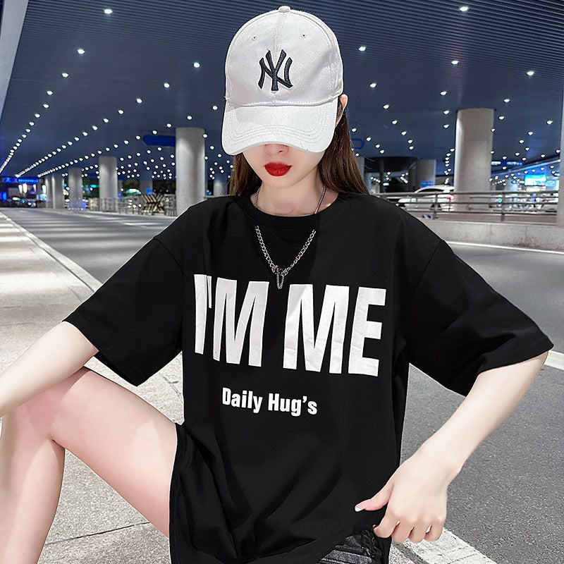 I am me graphics vibe slit right short-sleeved T-shirt