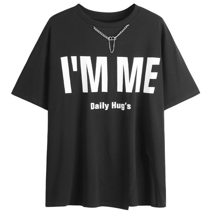 I am me graphics vibe slit right short-sleeved T-shirt