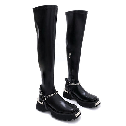 Black Long boots women's over-the-knee knight boots