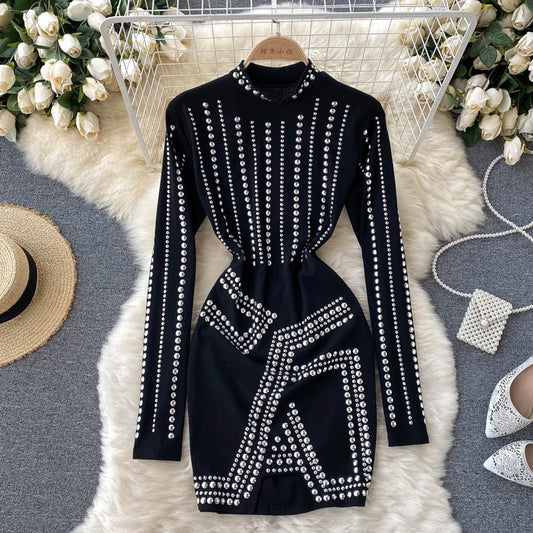 High class chic women's diamond sexy hip-covering dress