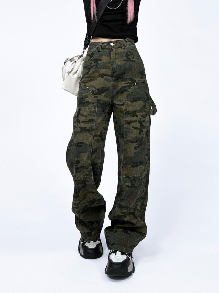 Camouflage pants high waist line