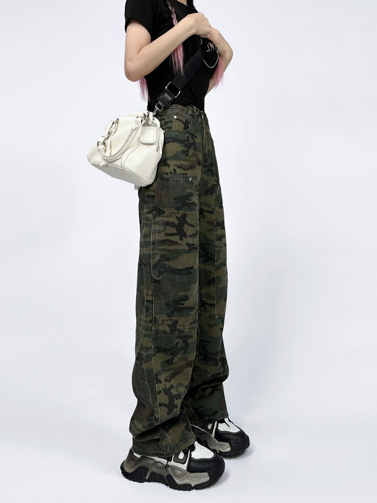 Camouflage pants high waist line