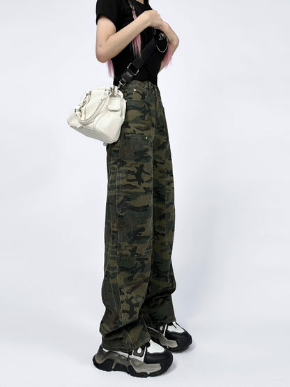 Camouflage pants high waist line