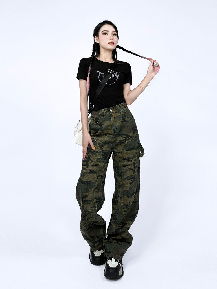 Camouflage pants high waist line