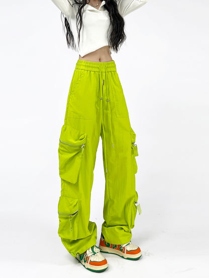 Multi pocket drawstring green pants