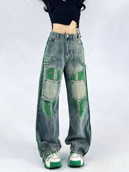 Green hole all-match women jeans