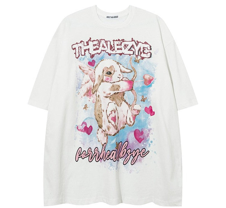 Love rabbit graffiti short-sleeved loose t-shirt