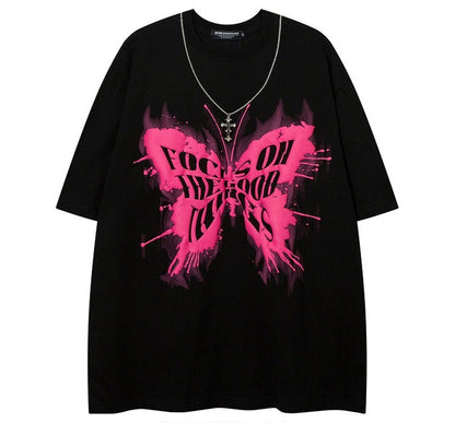 Butterfly Graffiti Chain Short Sleeve T-Shirt