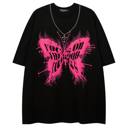 Butterfly Graffiti Chain Short Sleeve T-Shirt