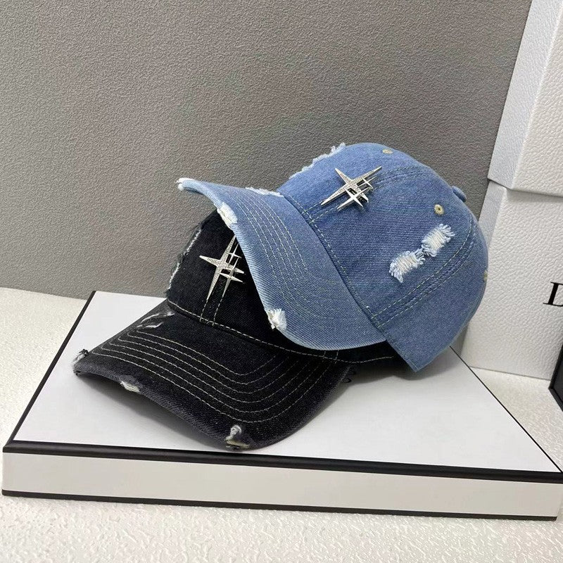 Cross Hat Metal denim Dome Peaked Cap