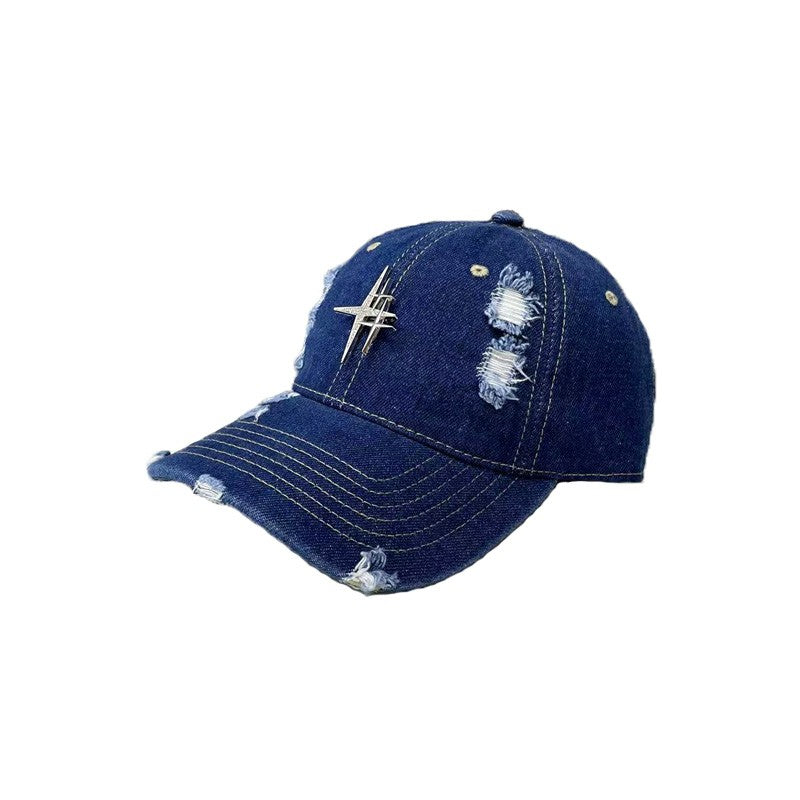 Cross Hat Metal denim Dome Peaked Cap