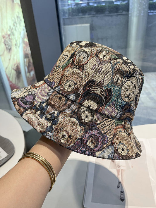 Bucket bear print hat for women