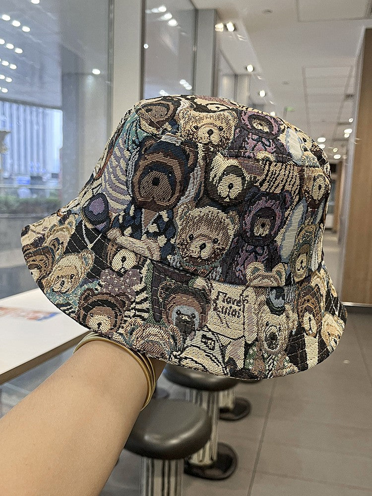 Bucket bear print hat for women