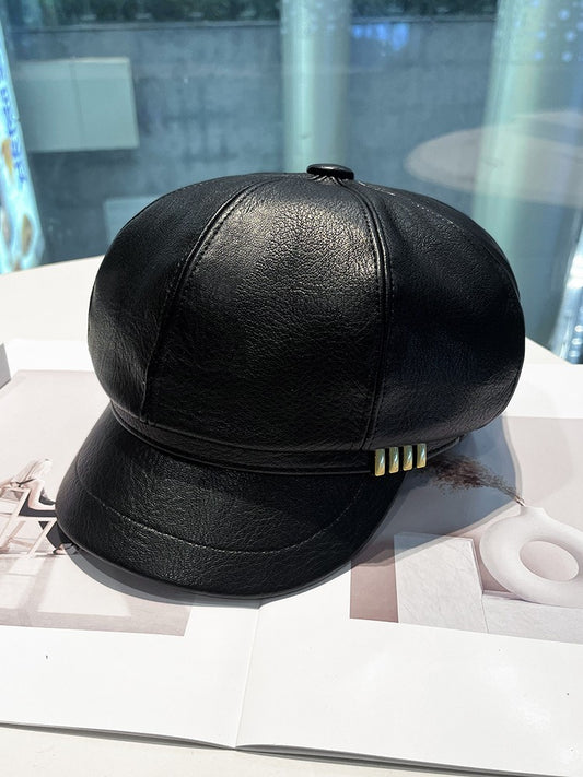 PU leather metal buckle octagonal hat for women