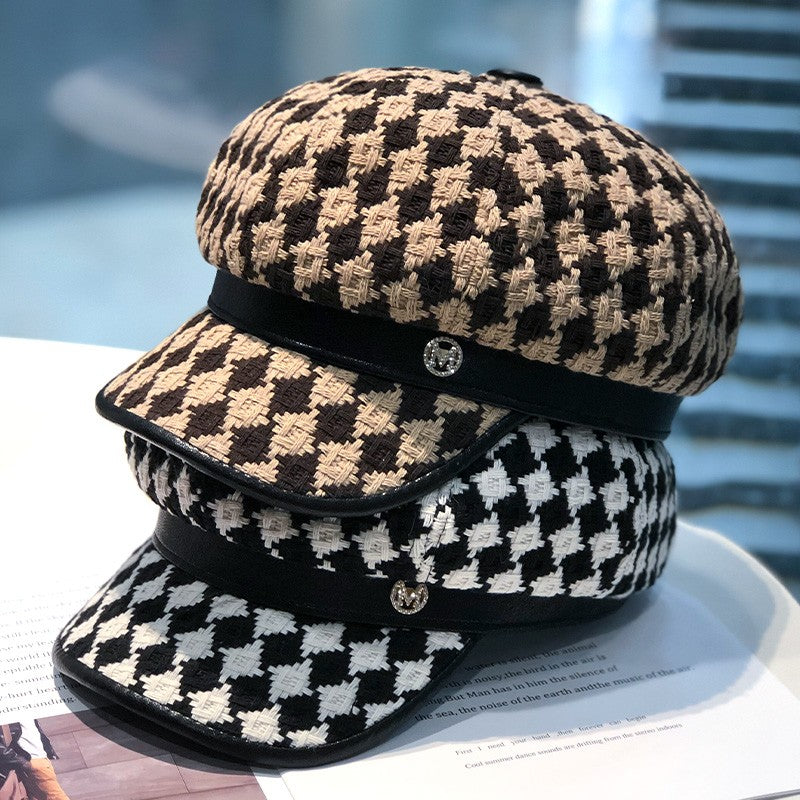 British retro houndstooth octagonal hat