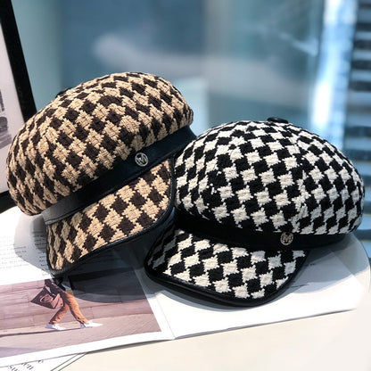 British retro houndstooth octagonal hat