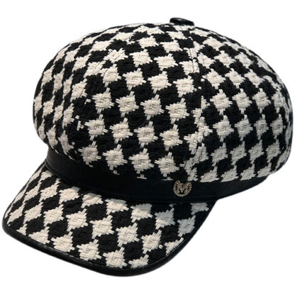 British retro houndstooth octagonal hat