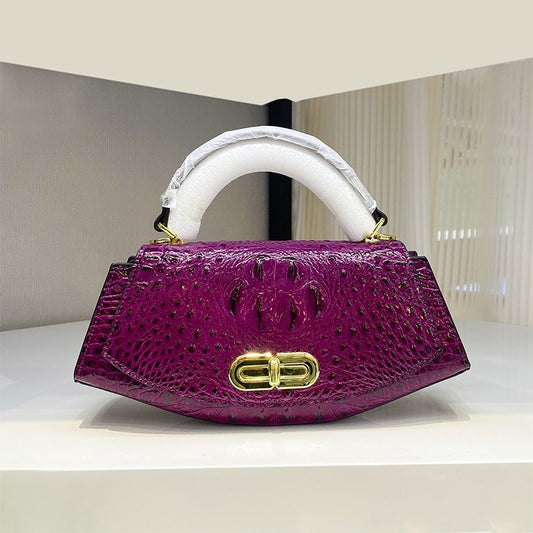 Crocodile pattern saddle luxury genuine leather handbag